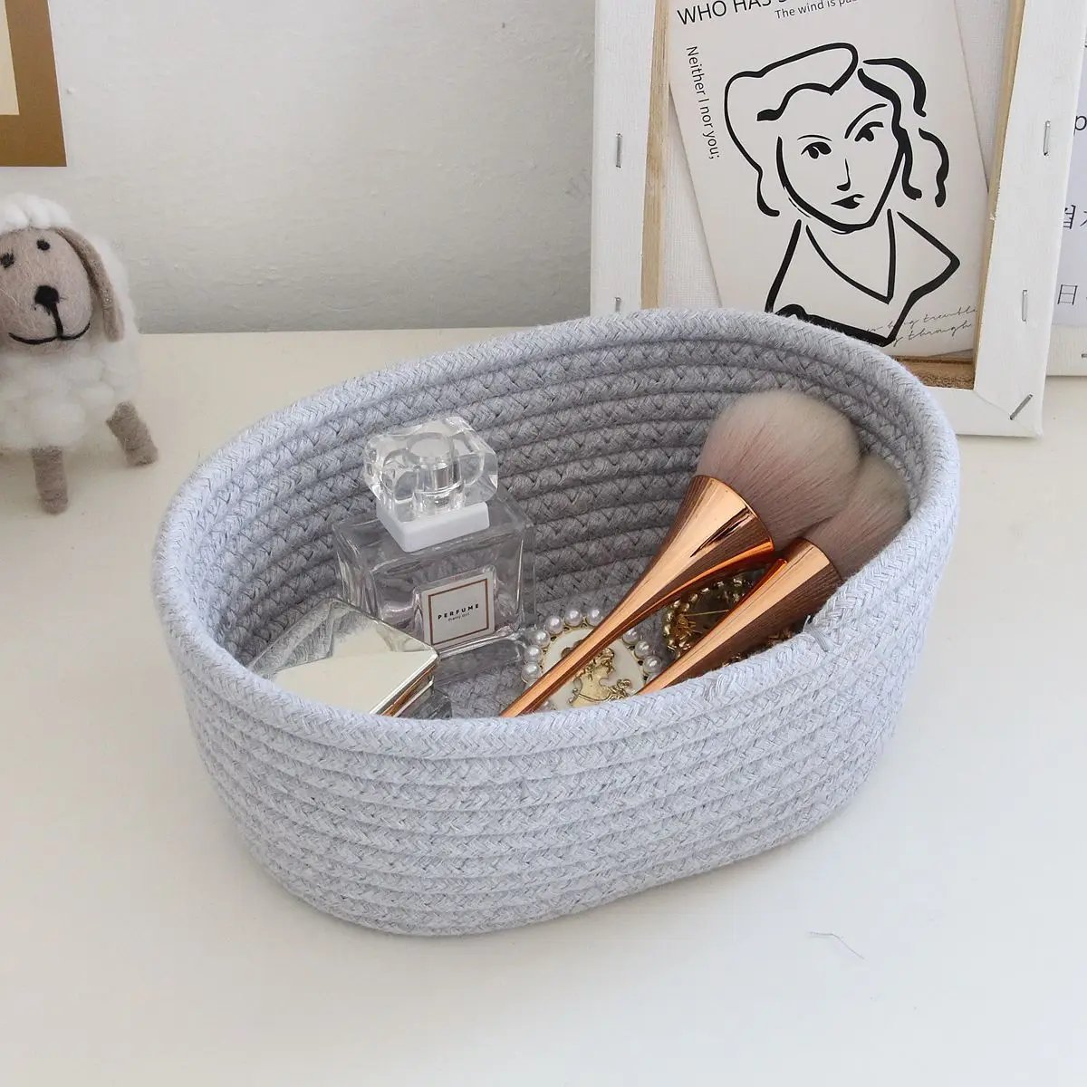 Simple Desktop Storage Baskets Lid Handmade Woven Remote Control Organize Boxs Multifunctional Sundries Cosmetics Container Item