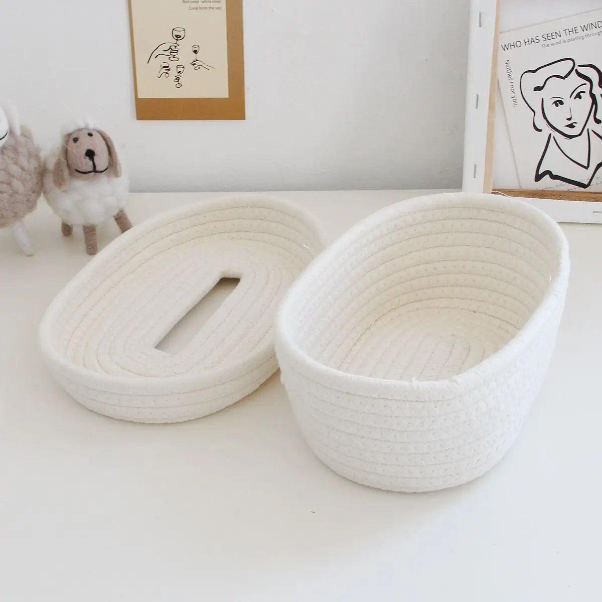 Simple Desktop Storage Baskets Lid Handmade Woven Remote Control Organize Boxs Multifunctional Sundries Cosmetics Container Item