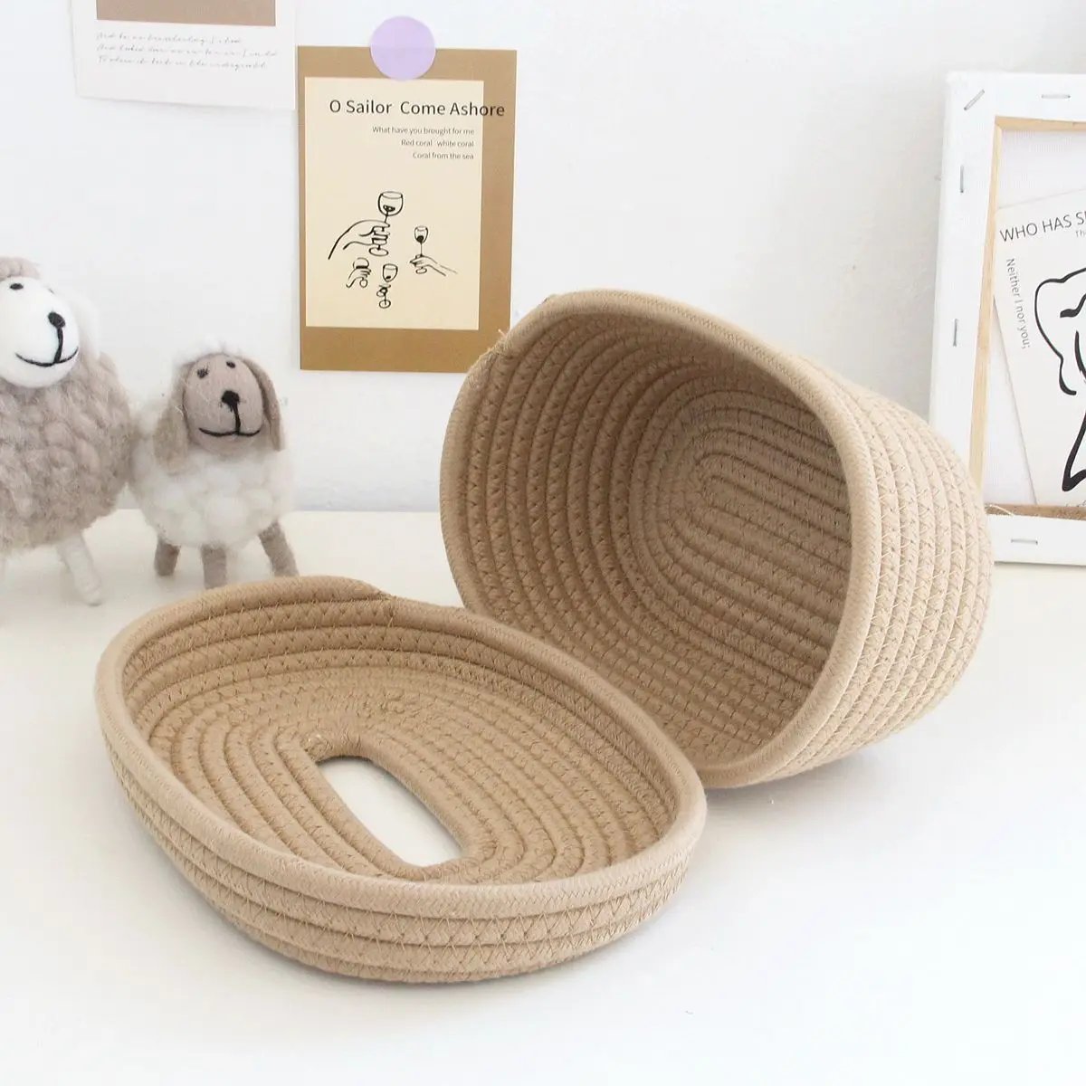 Simple Desktop Storage Baskets Lid Handmade Woven Remote Control Organize Boxs Multifunctional Sundries Cosmetics Container Item