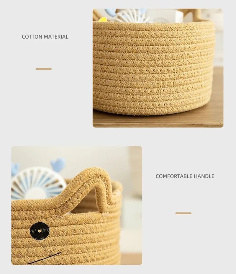 Storage Basket Cute Cat's Ears Shape Snacks Storage Basket Handmade Cotton Rope Basket for Chocolate Sundries Dinner Snacks