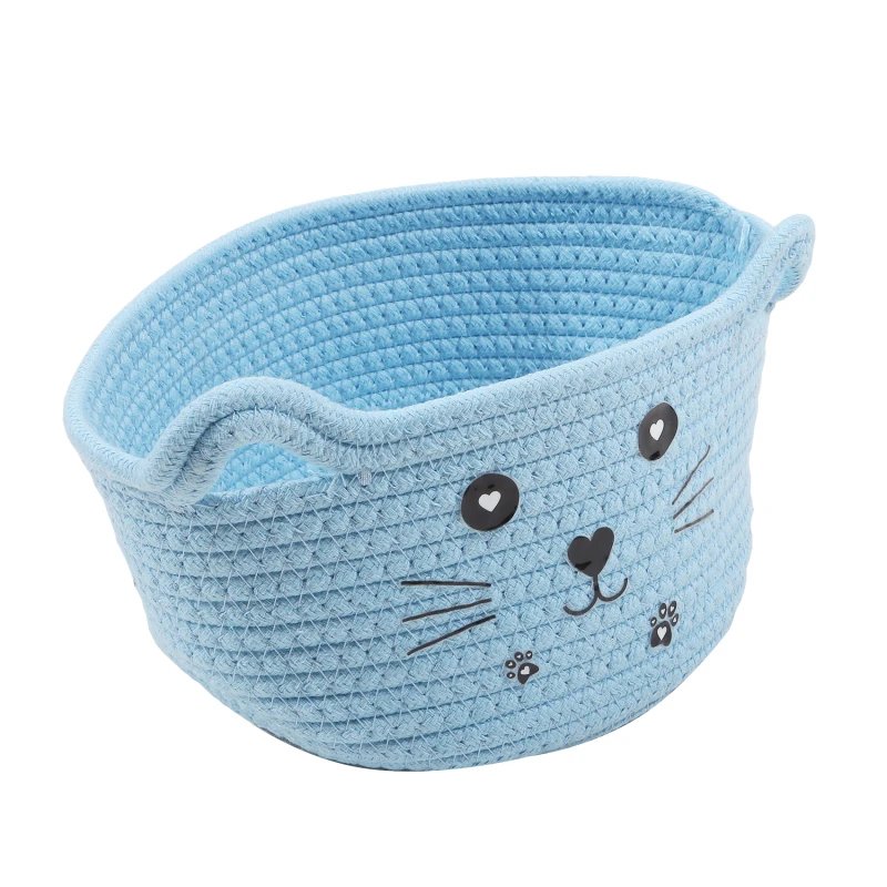 Storage Basket Cute Cat's Ears Shape Snacks Storage Basket Handmade Cotton Rope Basket for Chocolate Sundries Dinner Snacks