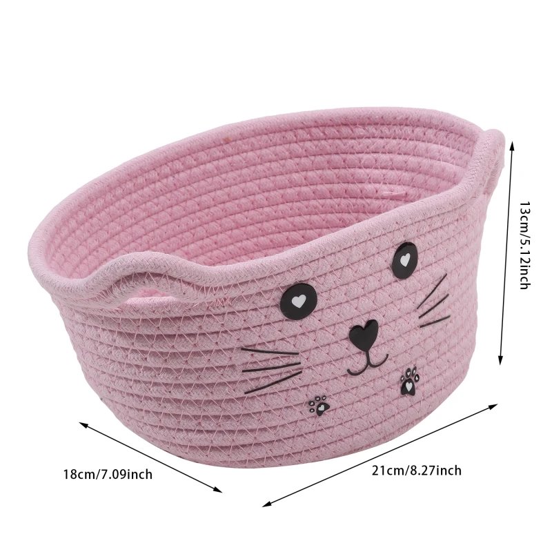 Storage Basket Cute Cat's Ears Shape Snacks Storage Basket Handmade Cotton Rope Basket for Chocolate Sundries Dinner Snacks