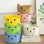 Storage Basket Cute Cat's Ears Shape Snacks Storage Basket Handmade Cotton Rope Basket for Chocolate Sundries Dinner Snacks - Image 2