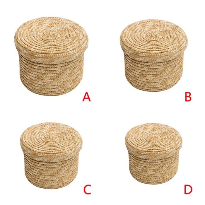 14/16/18/22cm Grass Hand-woven Storage Basket With Lid Weaving Snack Sundries Cosmetics Storage Box Household Storage - Image 5