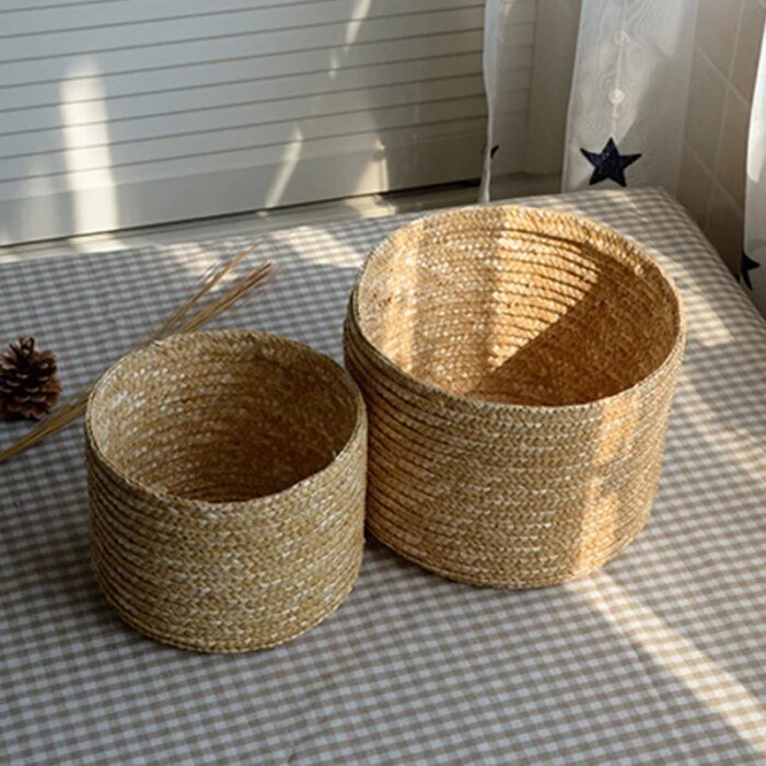 14/16/18/22cm Grass Hand-woven Storage Basket With Lid Weaving Snack Sundries Cosmetics Storage Box Household Storage - Image 2