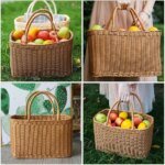 Basket Woven Wicker Storage Baskets Bag Picnic Rattan Flower Beach with Handle Straw Market Fruit Tote for Gift Hand Shopping - Image 4
