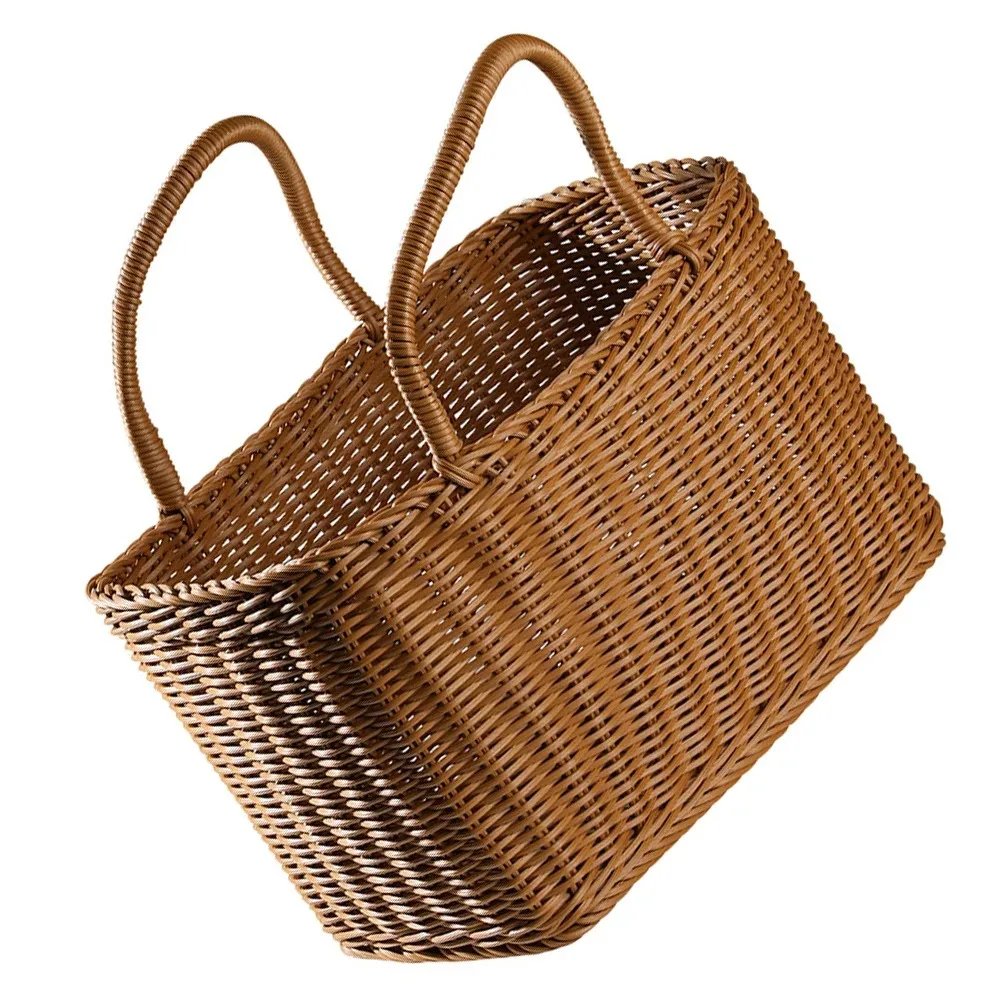 Basket Woven Wicker Storage Baskets Bag Picnic Rattan Flower Beach with Handle Straw Market Fruit Tote for Gift Hand Shopping
