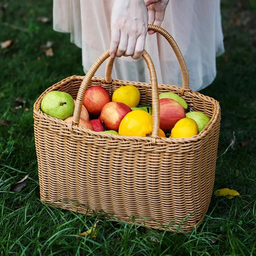Basket Woven Wicker Storage Baskets Bag Picnic Rattan Flower Beach with Handle Straw Market Fruit Tote for Gift Hand Shopping