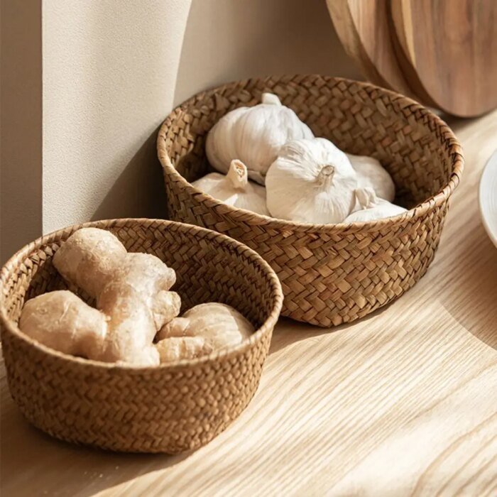 Imitation Rattan Rattan Storage Baskets Home Desktop Decoration Sundries Organizer Kitchen Storage Basket Multi-Purpose Home - Image 4