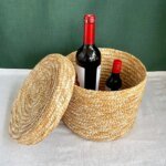 LuanQI-Handmade Straw Woven Basket with Lid, Bridal Souvenir Box, Seagrass Plant Basket, Snack Storage Box, Flower Organizer - Image 4