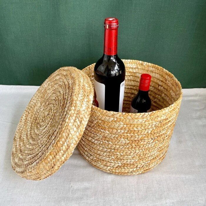 LuanQI-Handmade Straw Woven Basket with Lid, Bridal Souvenir Box, Seagrass Plant Basket, Snack Storage Box, Flower Organizer - Image 4