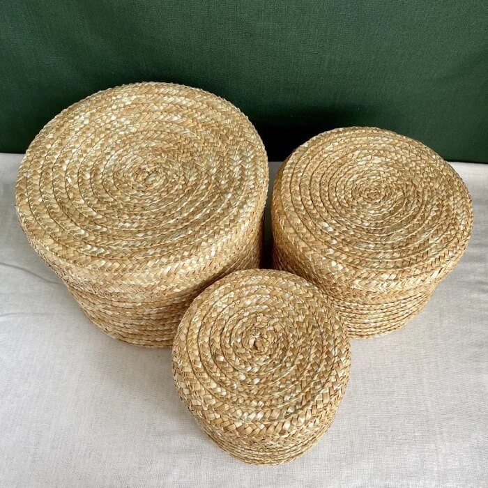 LuanQI-Handmade Straw Woven Basket with Lid, Bridal Souvenir Box, Seagrass Plant Basket, Snack Storage Box, Flower Organizer - Image 6