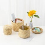 LuanQI-Handmade Straw Woven Basket with Lid, Bridal Souvenir Box, Seagrass Plant Basket, Snack Storage Box, Flower Organizer - Image 5