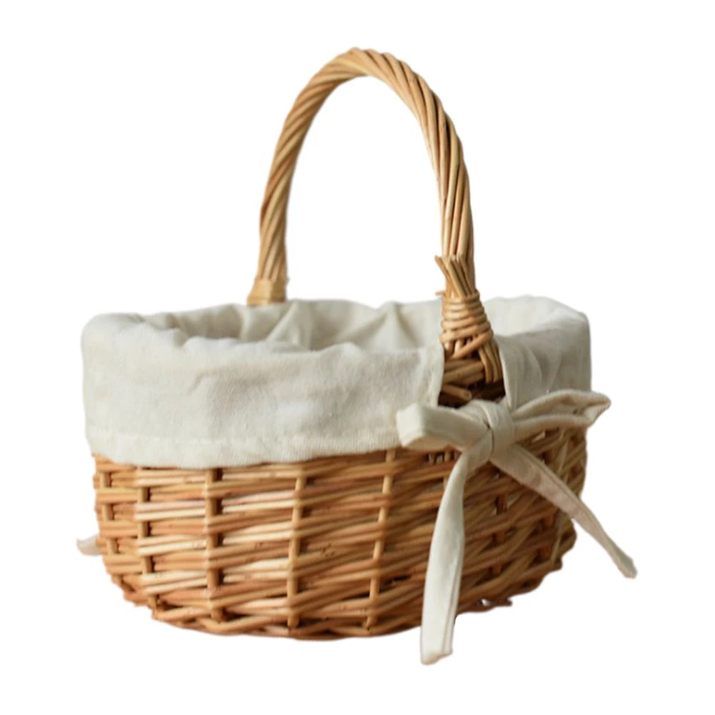 Handmade Wicker Basket with Handle Sundries Pastoral Style Picnic Storage Basket Hand Woven Rattan Flower Basket Home Decoration