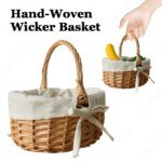 Handmade Wicker Basket with Handle Sundries Pastoral Style Picnic Storage Basket Hand Woven Rattan Flower Basket Home Decoration