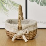 Handmade Wicker Basket with Handle Sundries Pastoral Style Picnic Storage Basket Hand Woven Rattan Flower Basket Home Decoration - Image 2