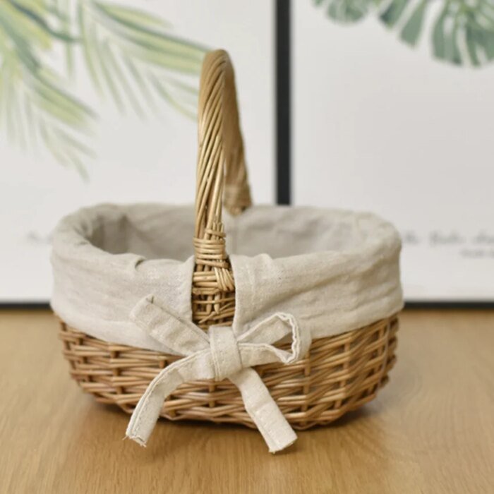Handmade Wicker Basket with Handle Sundries Pastoral Style Picnic Storage Basket Hand Woven Rattan Flower Basket Home Decoration - Image 2