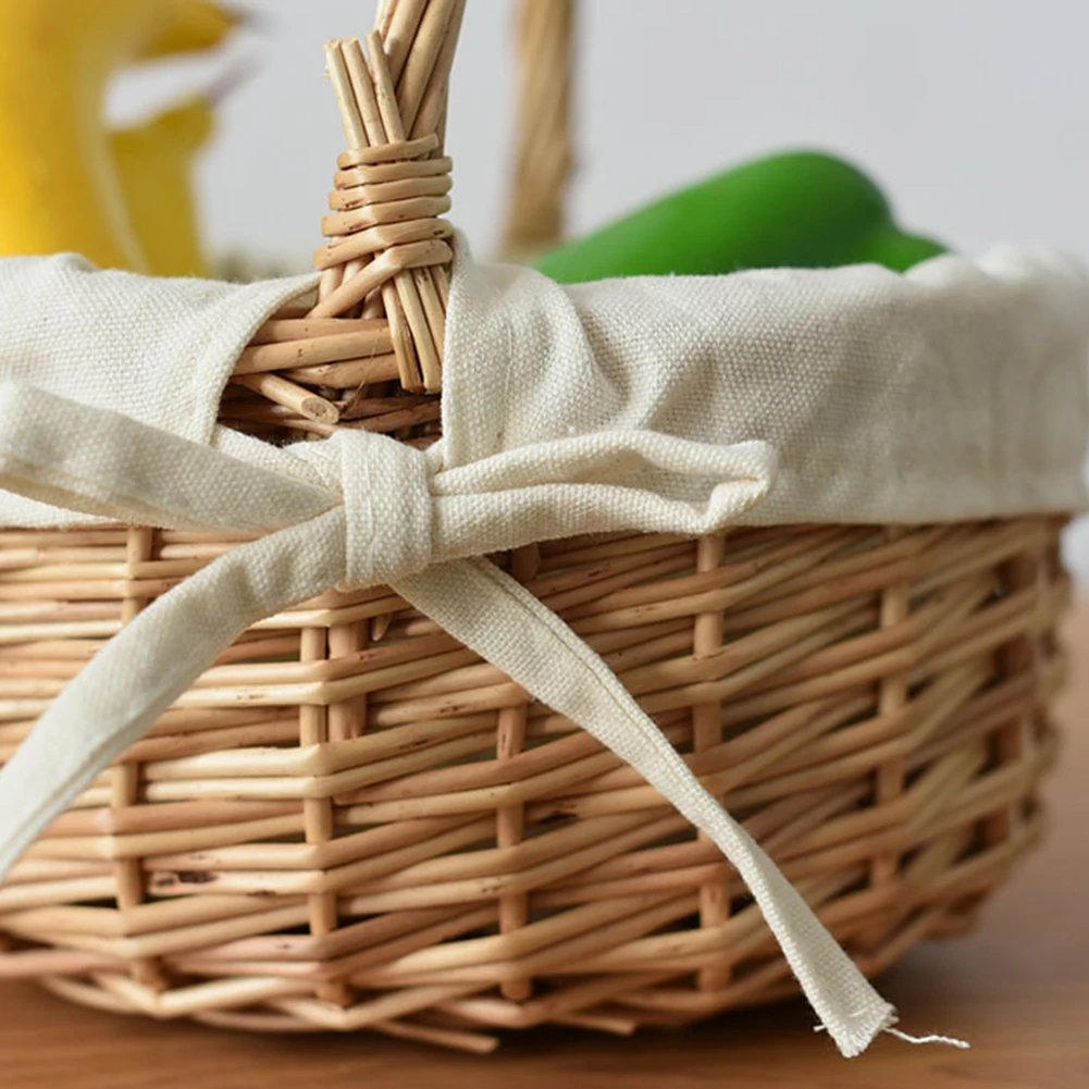 Handmade Wicker Basket with Handle Sundries Pastoral Style Picnic Storage Basket Hand Woven Rattan Flower Basket Home Decoration
