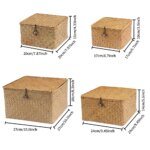 Handmade 4Pcs Set storage basket with lid rectangular seaweed rattan fabric cosmetics multi-purpose container natural box - Image 6