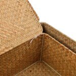 Handmade 4Pcs Set storage basket with lid rectangular seaweed rattan fabric cosmetics multi-purpose container natural box - Image 5