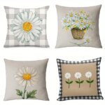 Home Decor Daisies in Basket & Stylish Check Patterns Cushions Pattern Cushion Cover Suitable for Sofa Bedroom Car Pillow Cover