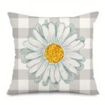 Home Decor Daisies in Basket & Stylish Check Patterns Cushions Pattern Cushion Cover Suitable for Sofa Bedroom Car Pillow Cover - Image 2
