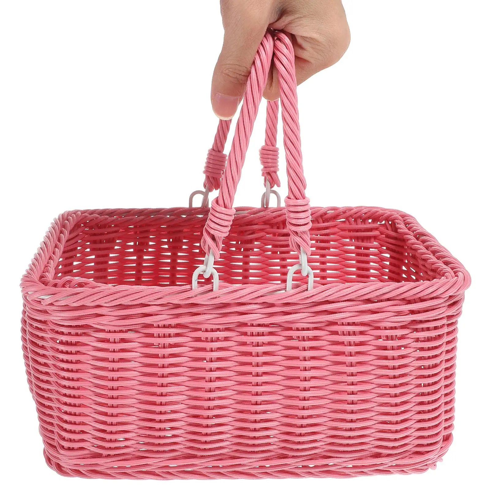 Picnic Basket Handmade Woven Baskets Pink Rectangular Fruit Vegetable Dessert Snacks Holder Practical Rustic Style Picnic Basket Handmade Woven Baskets Pink Rectangular Fruit Vegetable Dessert Snacks Holder Practical Rustic Style