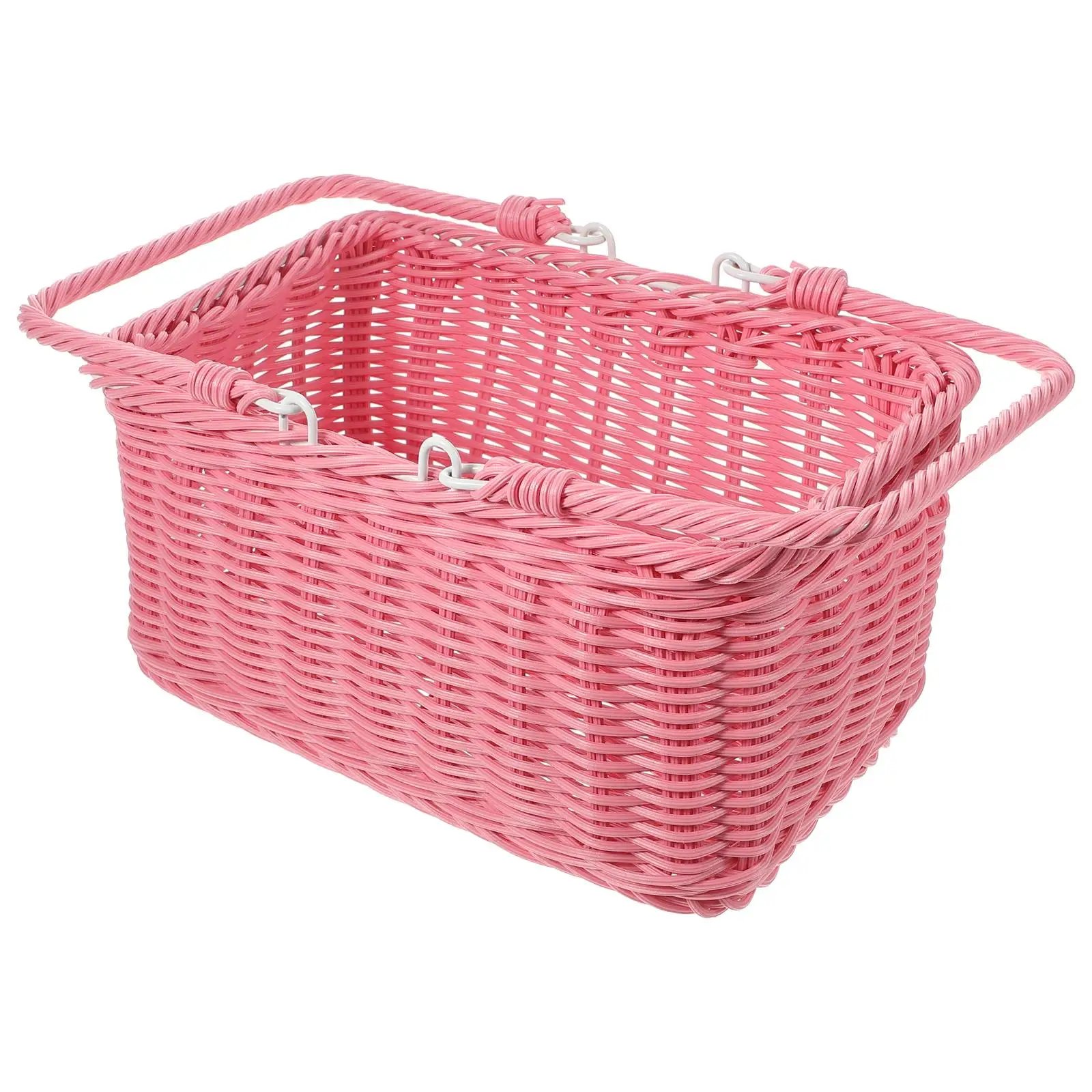 Picnic Basket Handmade Woven Baskets Pink Rectangular Fruit Vegetable Dessert Snacks Holder Practical Rustic Style Picnic Basket Handmade Woven Baskets Pink Rectangular Fruit Vegetable Dessert Snacks Holder Practical Rustic Style