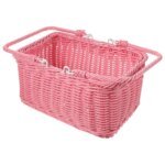Picnic Basket Handmade Woven Baskets Pink Rectangular Fruit Vegetable Dessert Snacks Holder Practical Rustic Style - Image 4