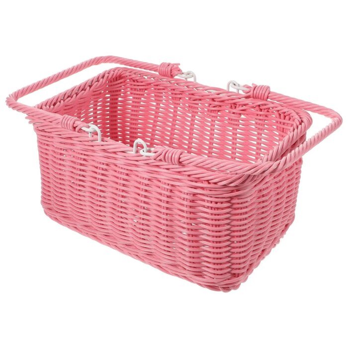 Picnic Basket Handmade Woven Baskets Pink Rectangular Fruit Vegetable Dessert Snacks Holder Practical Rustic Style - Image 4