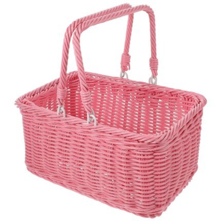 Picnic Basket Handmade Woven Baskets Pink Rectangular Fruit Vegetable Dessert Snacks Holder Practical Rustic Style