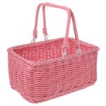 Picnic Basket Handmade Woven Baskets Pink Rectangular Fruit Vegetable Dessert Snacks Holder Practical Rustic Style - Image 6