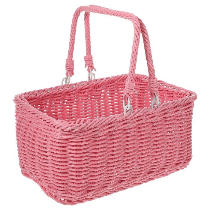 Picnic Basket Handmade Woven Baskets Pink Rectangular Fruit Vegetable Dessert Snacks Holder Practical Rustic Style - Image 6
