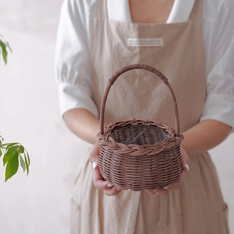 Waterproof Woven Flower Basket Storage Basket with Handle Handmade Multi-functional Perfect Gifts Rattan for Home Wedding Decor
