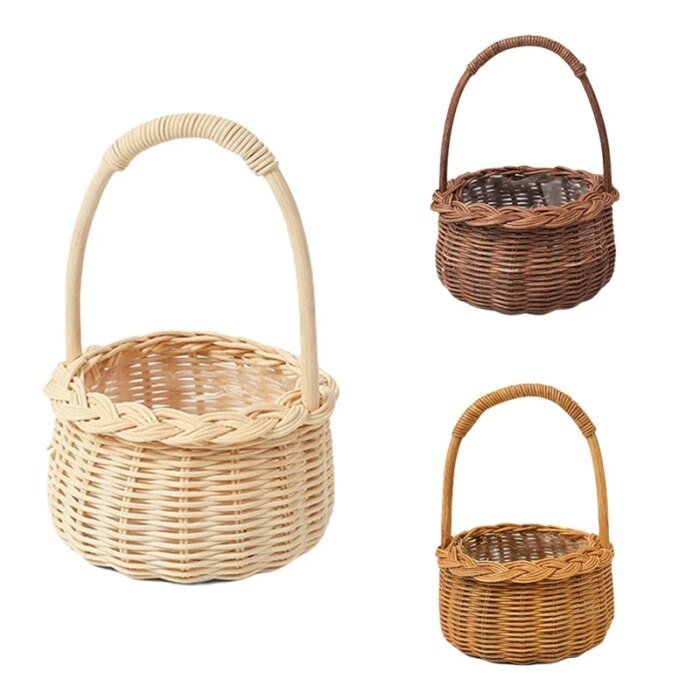 Waterproof Woven Flower Basket Storage Basket with Handle Handmade Multi-functional Perfect Gifts Rattan for Home Wedding Decor - Image 5
