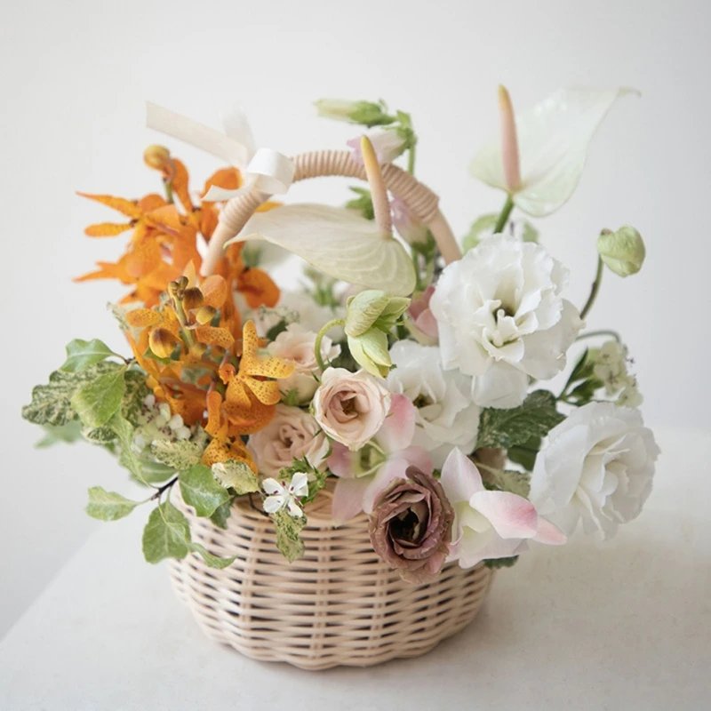 Waterproof Woven Flower Basket Storage Basket with Handle Handmade Multi-functional Perfect Gifts Rattan for Home Wedding Decor