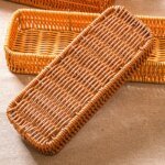 1PC Imitation Rattan Bread Basket Knife Fork Storage Box Fruit Vegetable Display Tray for Breakfast Food Woven Serving Basket - Image 2