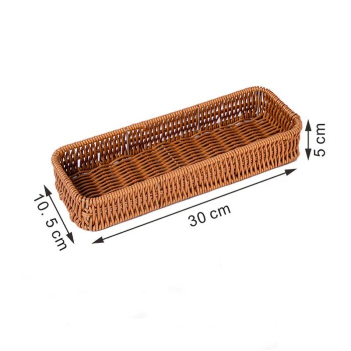 1PC Imitation Rattan Bread Basket Knife Fork Storage Box Fruit Vegetable Display Tray for Breakfast Food Woven Serving Basket - Image 5