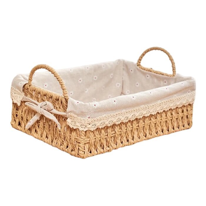 Woven Storage Baskets Kitchen Organizer Handwoven with Handles Cosmetic Box for Breakfast Fruit Bedroom Bathroom Home Decorative - Image 2