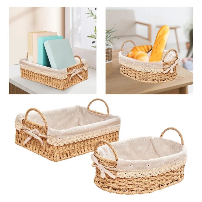Woven Storage Baskets Kitchen Organizer Handwoven with Handles Cosmetic Box for Breakfast Fruit Bedroom Bathroom Home Decorative - Image 5
