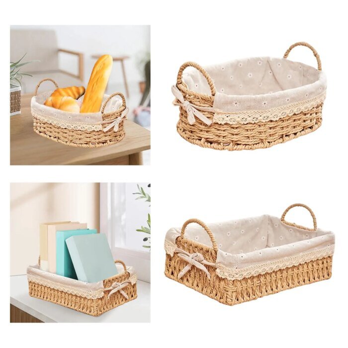 Woven Storage Baskets Kitchen Organizer Handwoven with Handles Cosmetic Box for Breakfast Fruit Bedroom Bathroom Home Decorative - Image 6