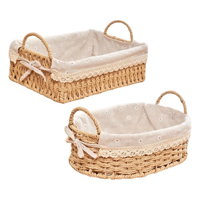 Woven Storage Baskets Kitchen Organizer Handwoven with Handles Cosmetic Box for Breakfast Fruit Bedroom Bathroom Home Decorative - Image 1