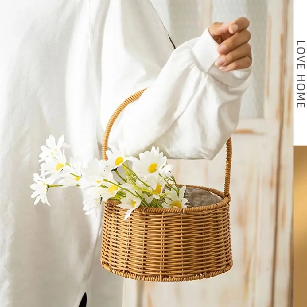 Willow Rattan Bride Flower Basket Picnic Container Hand-Woven Picnic Weaving Basket with Handle Sundries Organizer Willow Rattan Bride Flower Basket Picnic Container Hand-Woven Picnic Weaving Basket with Handle Sundries Organizer