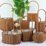 Willow Rattan Bride Flower Basket Picnic Container Hand-Woven Picnic Weaving Basket with Handle Sundries Organizer