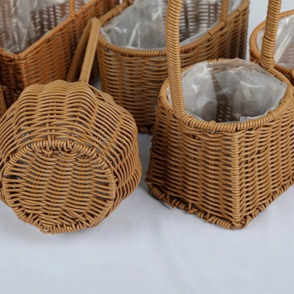 Willow Rattan Bride Flower Basket Picnic Container Hand-Woven Picnic Weaving Basket with Handle Sundries Organizer Willow Rattan Bride Flower Basket Picnic Container Hand-Woven Picnic Weaving Basket with Handle Sundries Organizer
