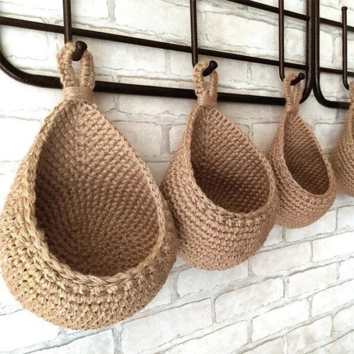 Wall-mounted Vegetable Basket Fruit and Sundry Basket Natural Wicker Weave Storage Basket Kitchen Storage Home Decoration - Image 1