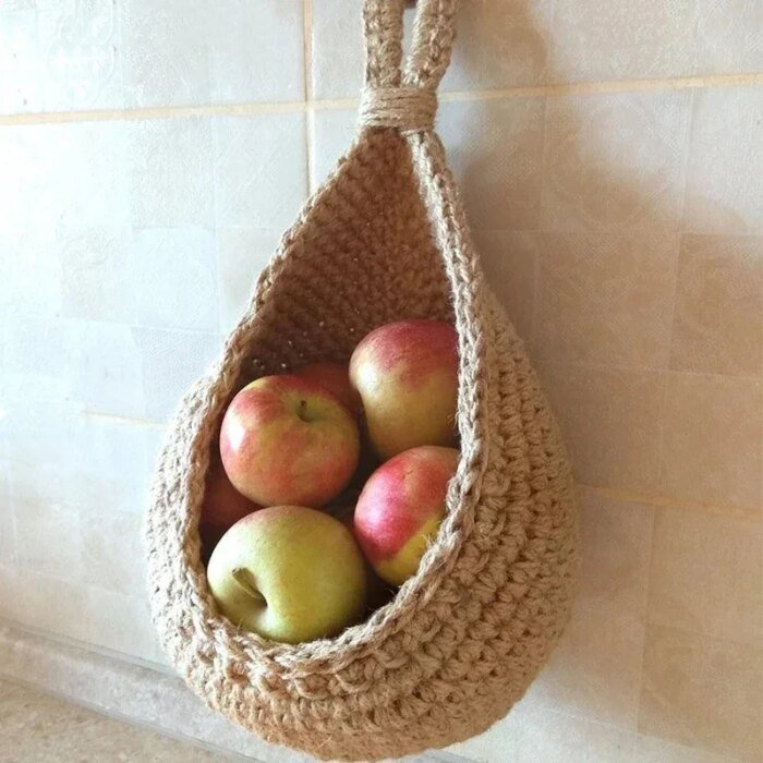 Wall-mounted Vegetable Basket Fruit and Sundry Basket Natural Wicker Weave Storage Basket Kitchen Storage Home Decoration - Image 4