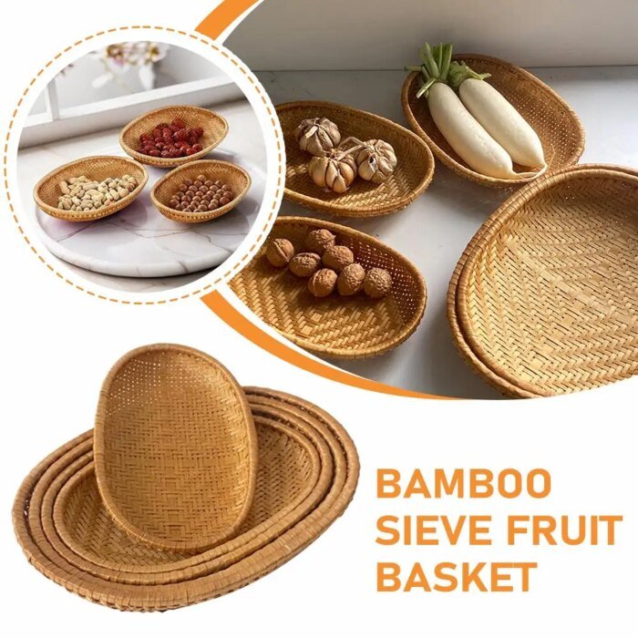 Oval Rattan Woven Storage Basket Bread Fruit Food Storage Tray Handmade Vegetable Display Rattan Basket Kitchen Storage - Image 3