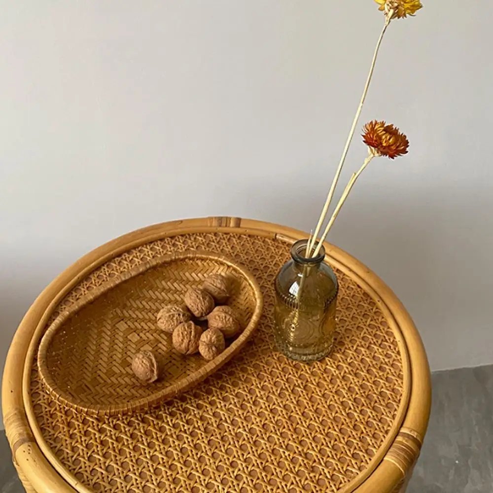 Oval Rattan Woven Storage Basket Bread Fruit Food Storage Tray Handmade Vegetable Display Rattan Basket Kitchen Storage