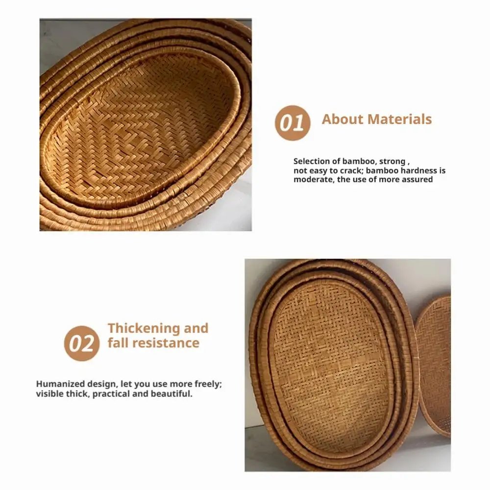 Oval Rattan Woven Storage Basket Bread Fruit Food Storage Tray Handmade Vegetable Display Rattan Basket Kitchen Storage